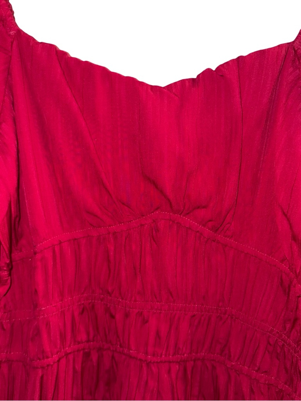 Hingewave Red Puff Sleeve Midi Dress Smocked Waist Cottagecore Romantic Size L - Picture 6 of 7